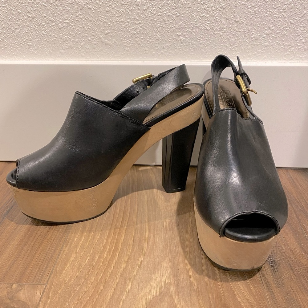 Coach leather platform peep toe heels. Size 7